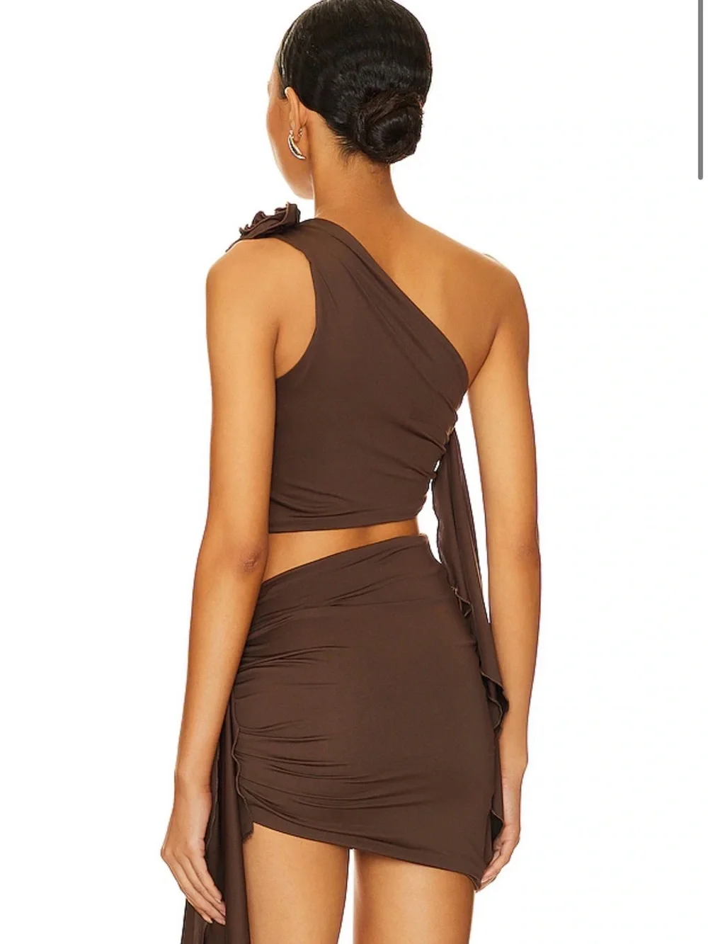 Lovers and Friends Brown One-Shoulder Crop Top & Mini Skirt Set